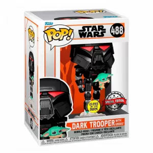 Funko Pop! Star Wars: The Mandalorian - Dark Trooper with Grogu #488 - Special Edition (Glows in the Dark)