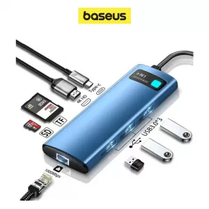 Adaptador BASEUS USB-C HUB 8en1 HDMI 4K RJ45 USB 3.0 Lector SD/TF MacBook Pro
