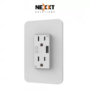 Tomacorriente de pared inteligente wifi Nexxt NHE-W100 220V, 2 tomacorrientes, 1 puerto usb