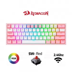 TECLADO REDRAGON FIZZ PRO K616-RGB-PW PINK WHITE WIRELESS MECANICO INGLES