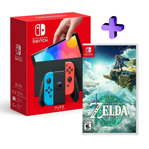 PACK CONSOLA  NINTENDO SWITCH OLED NEON + VIDEOJUEGO ZELDA TEARS OF THE KINGDOM SWITCH 