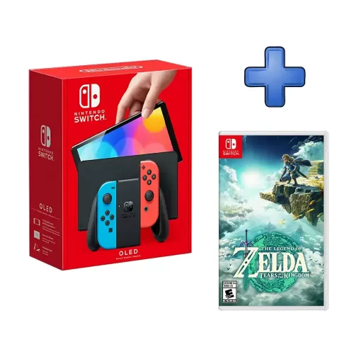 PACK CONSOLA  NINTENDO SWITCH OLED NEON + VIDEOJUEGO ZELDA TEARS OF THE KINGDOM SWITCH 