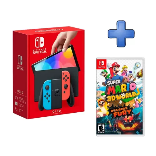 PACK CONSOLA NINTENDO SWITCH OLED NEON + VIDEOJUEGO MARIO 3D WORLD + BOWSER FURY 