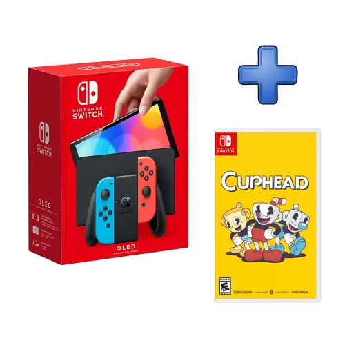 PACK CONSOLA NINTENDO SWITCH OLED NEON + VIDEOJUEGO CUPHEAD 